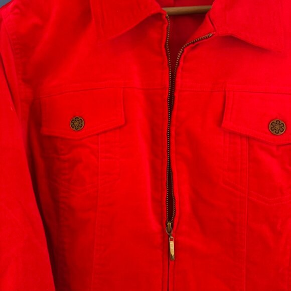 Coldwater Creek Soft Suede Denim Jacket RED Cotton Blend Womens Zip Front - M - Picture 4 of 8